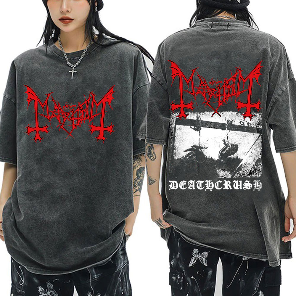 Crossfit Mayhem - Darkthrone Mayhem 빈티지 워시 티셔츠 블랙